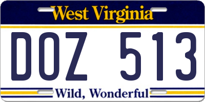 WV license plate DOZ513