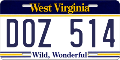 WV license plate DOZ514