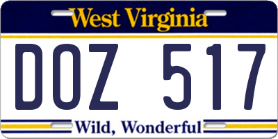 WV license plate DOZ517