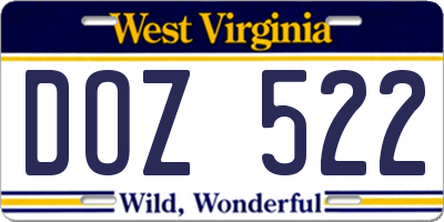 WV license plate DOZ522