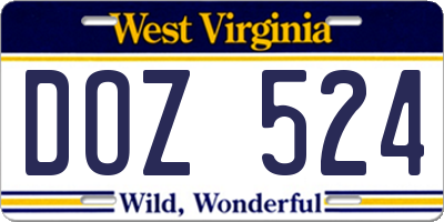WV license plate DOZ524