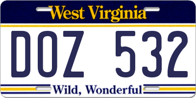 WV license plate DOZ532