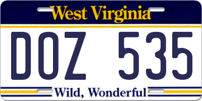WV license plate DOZ535