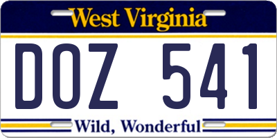 WV license plate DOZ541