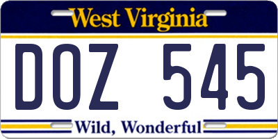 WV license plate DOZ545