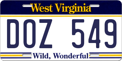 WV license plate DOZ549