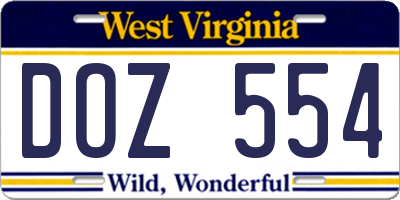 WV license plate DOZ554