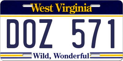 WV license plate DOZ571
