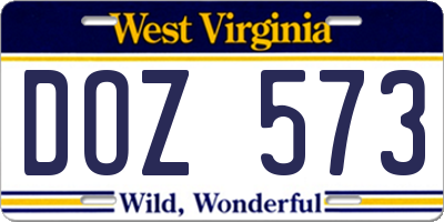 WV license plate DOZ573