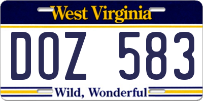 WV license plate DOZ583