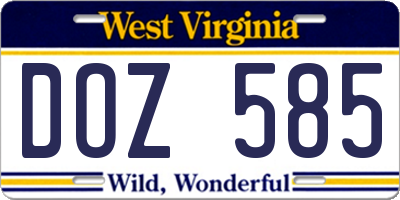 WV license plate DOZ585