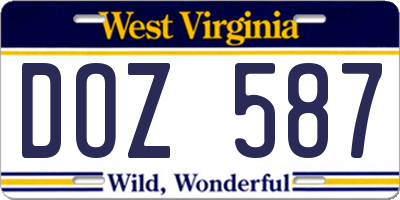 WV license plate DOZ587