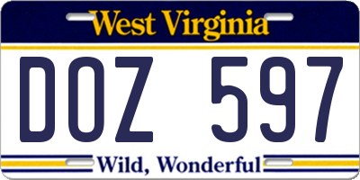 WV license plate DOZ597