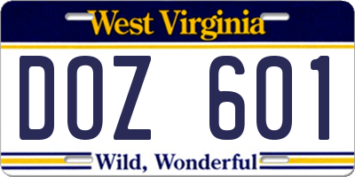 WV license plate DOZ601
