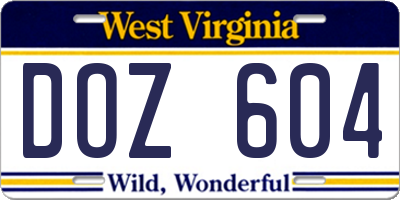 WV license plate DOZ604