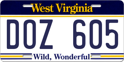 WV license plate DOZ605