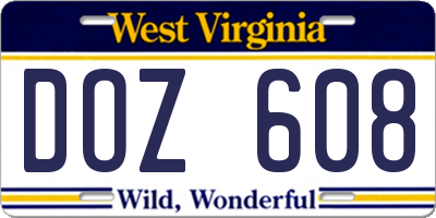 WV license plate DOZ608