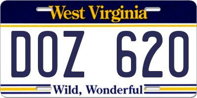 WV license plate DOZ620