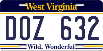 WV license plate DOZ632