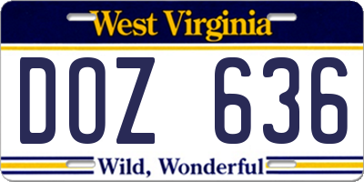 WV license plate DOZ636