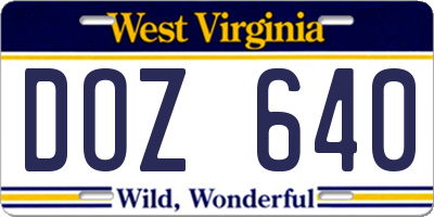 WV license plate DOZ640