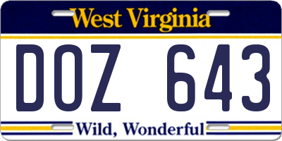 WV license plate DOZ643