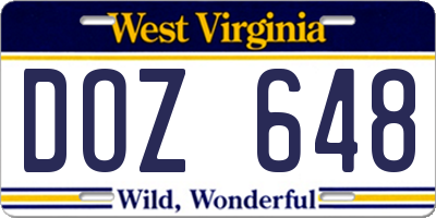 WV license plate DOZ648