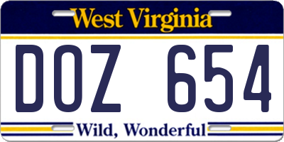 WV license plate DOZ654