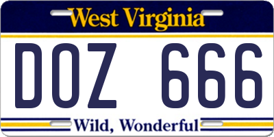 WV license plate DOZ666