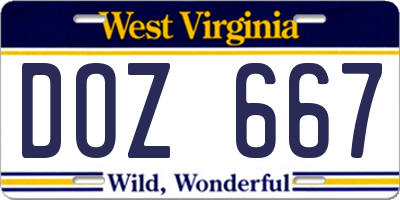 WV license plate DOZ667