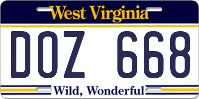 WV license plate DOZ668