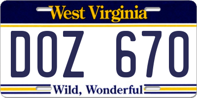 WV license plate DOZ670