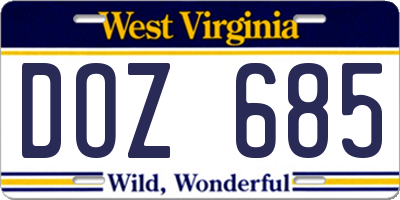 WV license plate DOZ685