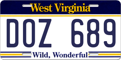 WV license plate DOZ689