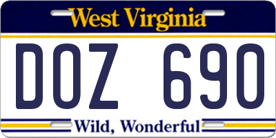WV license plate DOZ690