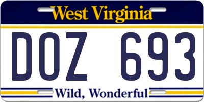 WV license plate DOZ693