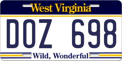 WV license plate DOZ698