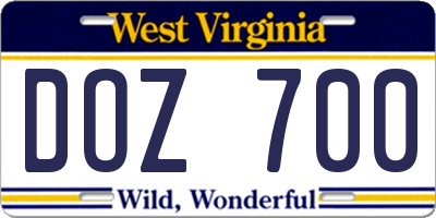 WV license plate DOZ700