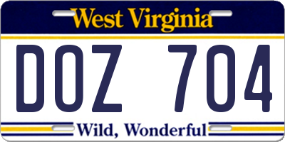 WV license plate DOZ704