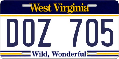 WV license plate DOZ705