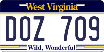 WV license plate DOZ709