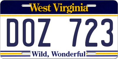 WV license plate DOZ723
