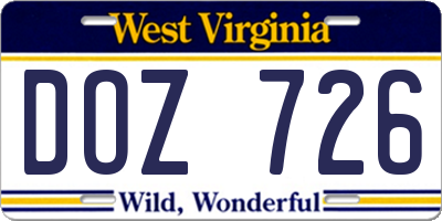 WV license plate DOZ726