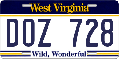 WV license plate DOZ728