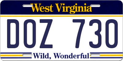 WV license plate DOZ730