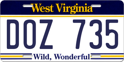 WV license plate DOZ735
