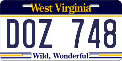 WV license plate DOZ748