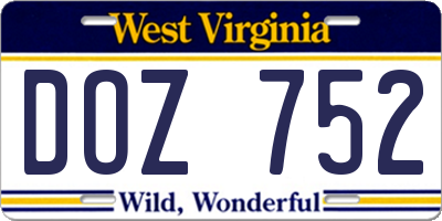 WV license plate DOZ752