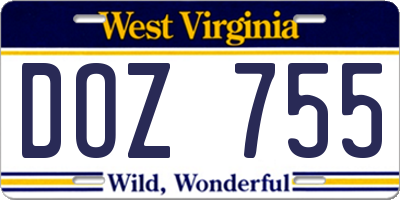 WV license plate DOZ755