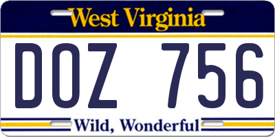 WV license plate DOZ756